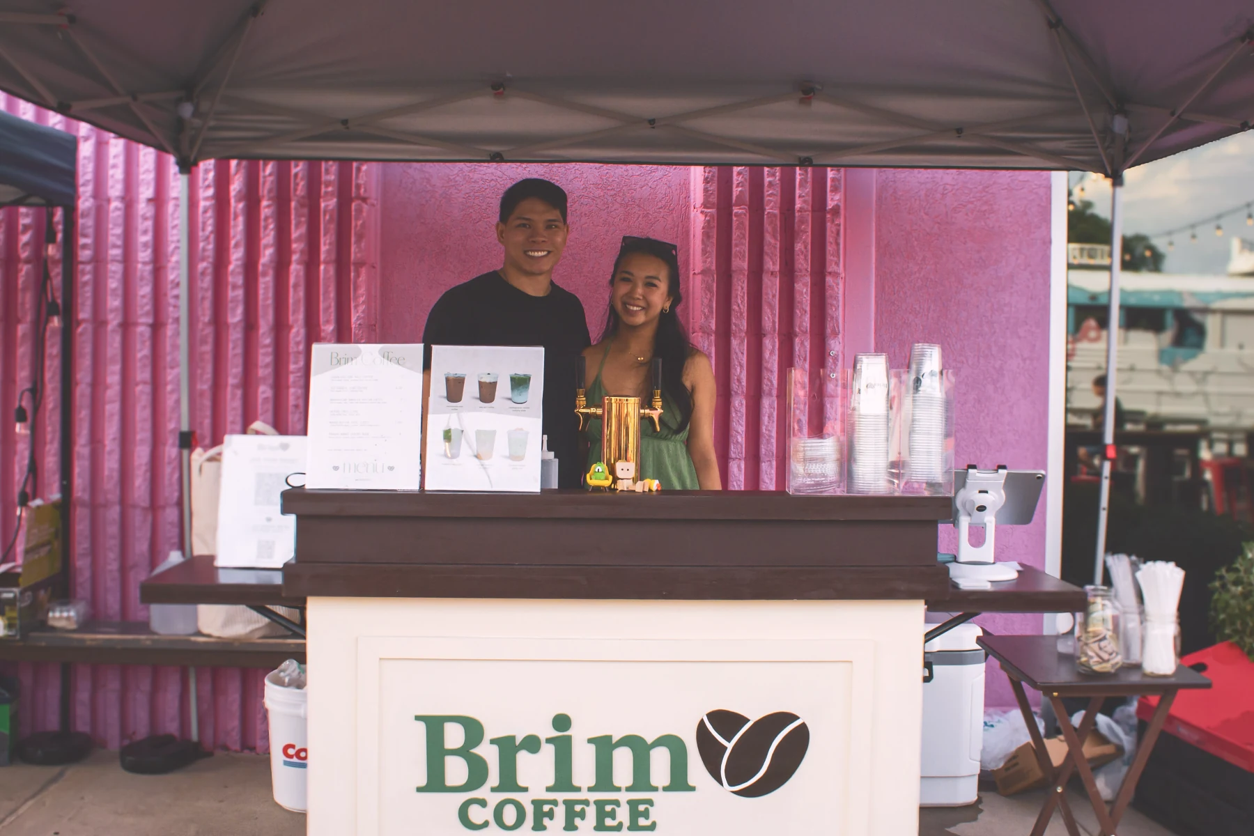 Judy and Kevin at the Brim Coffee tap cart