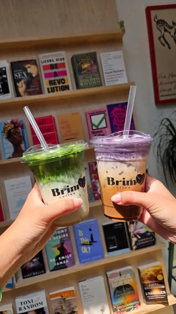 Brim Coffee drinks held up in a bookstore